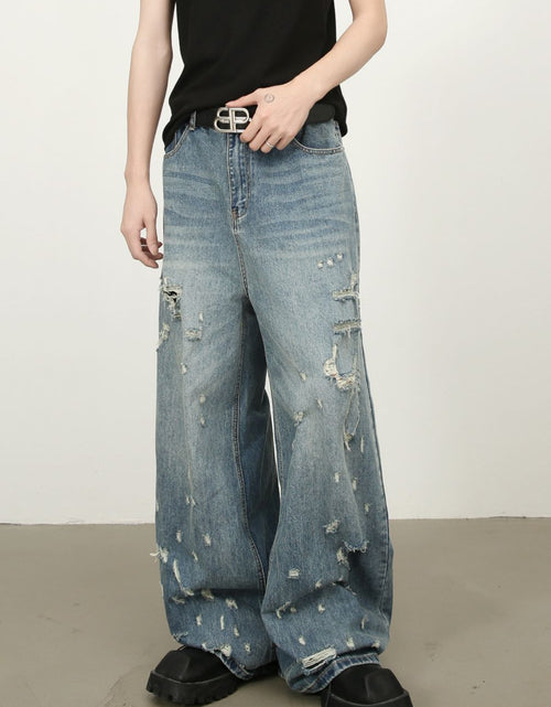 Load image into Gallery viewer, Men's Distressed Wide Leg Jeans
