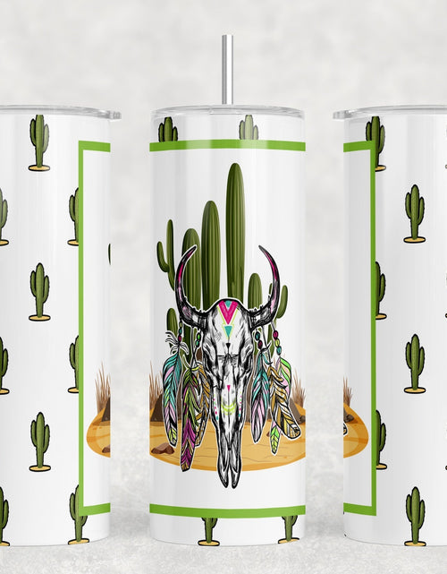 Load image into Gallery viewer, Cactsu Bull Skull|Skinny Tumbler|Optional Bluetooth Speaker| Speaker Color Varies by Rowdy Ridge Co
