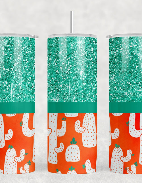Load image into Gallery viewer, Cactus faux glitter|Skinny Tumbler|Optional Bluetooth Speaker| Speaker Color Varies by Rowdy Ridge Co

