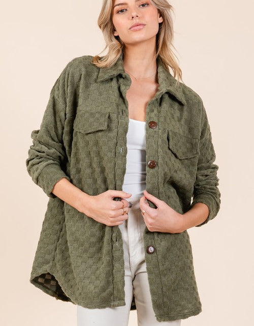Load image into Gallery viewer, BOMBOM Checkered Button Down Dropped Shoulder Shacket
