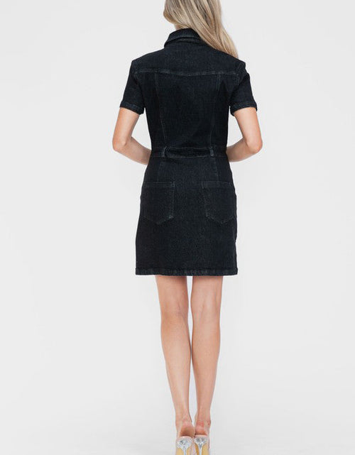 Load image into Gallery viewer, bytos Full Size Embellished Button Down Short Sleeve Denim Dress
