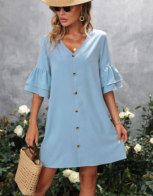 Load image into Gallery viewer, V-Neck Half Sleeve Mini Dress
