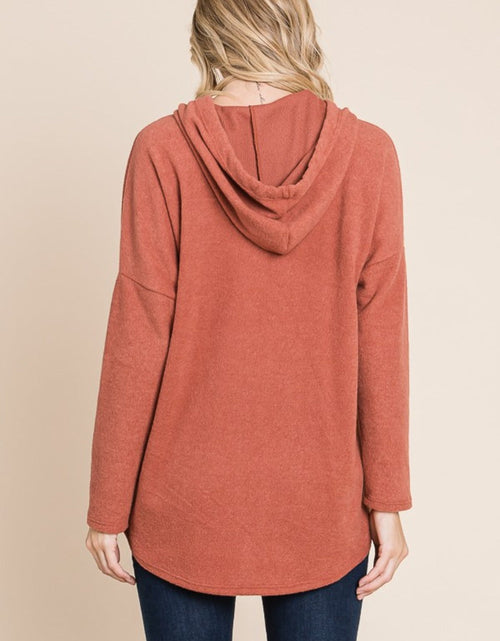 Load image into Gallery viewer, BOMBOM Contrast Drawstring Drop Shoulder Knit Hoodie
