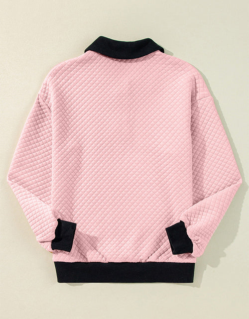 Load image into Gallery viewer, Texture Quarter Button Long Sleeve Sweatshirt
