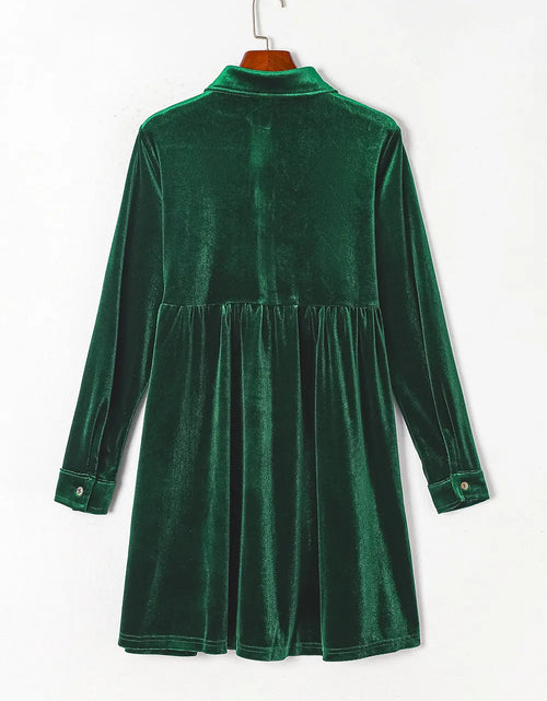 Load image into Gallery viewer, Ruched Button Up Collared Neck Long Sleeve Shirt Dress
