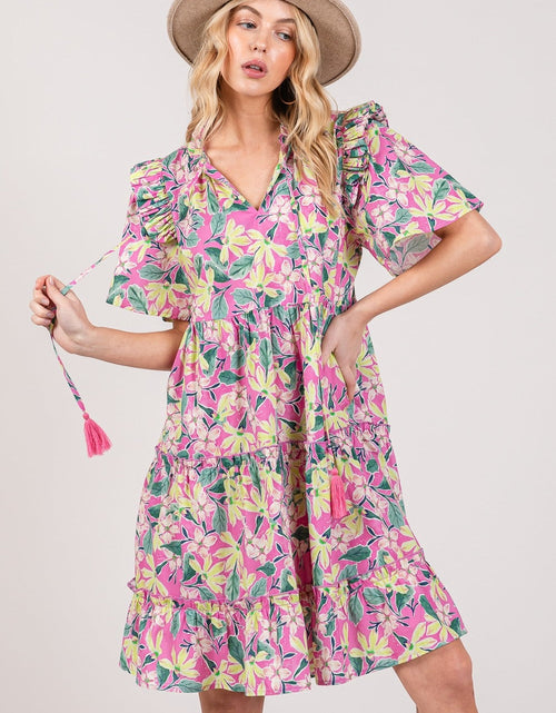 Load image into Gallery viewer, SAGE + FIG Floral Ruffle Short Sleeve Dress

