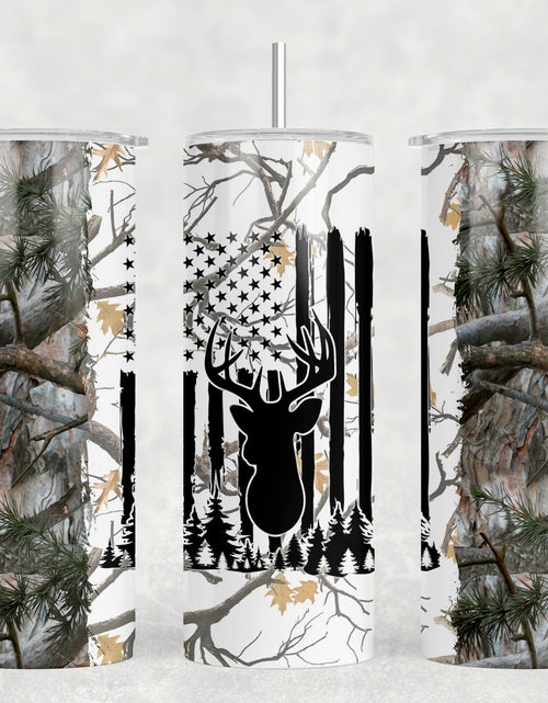 Load image into Gallery viewer, Camo Deer |Skinny Tumbler|Optional Bluetooth Speaker| Speaker Color Varies by Rowdy Ridge Co
