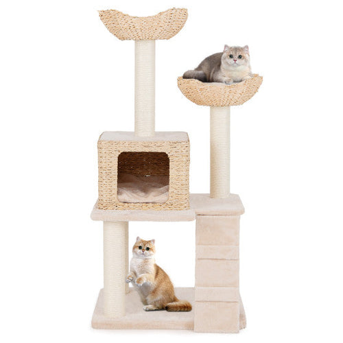 Load image into Gallery viewer, 48 Inch Cattail Cat Tower with Sisal Scratching Posts Perch and Condo-Beige
