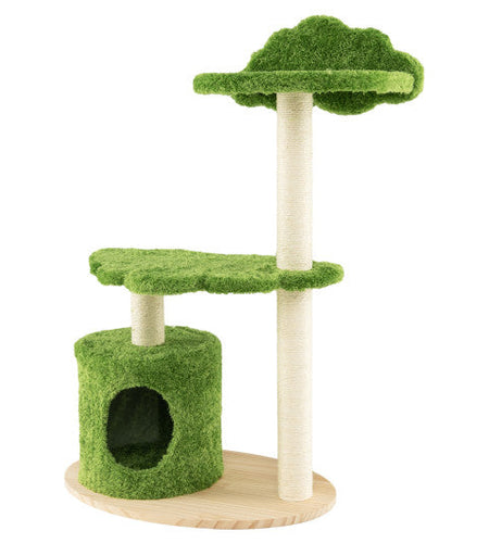 38 Inch Cute Cat Tree for Indoor Cats with Fully Wrapped Sisal Scratching Posts-Green