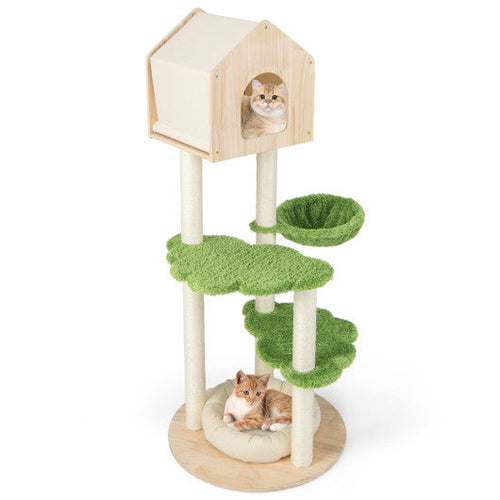 Load image into Gallery viewer, 55 Inch Tall Cat Climbing Stand with Sisal Scratching Posts and Soft Cat Bed for Indoor Kittens-Green
