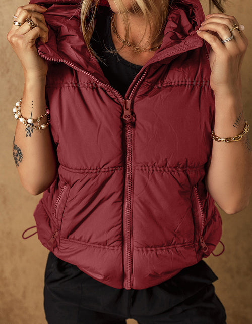Load image into Gallery viewer, Drawstring Zip Up Hooded Vest Coat
