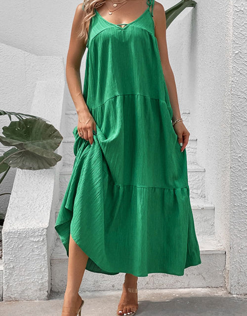 Load image into Gallery viewer, Perfee Tie-Shoulder Tiered Maxi Dress
