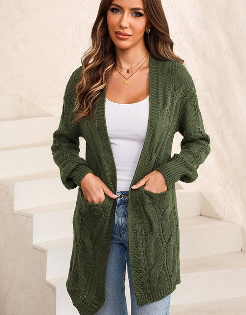 Load image into Gallery viewer, Cable-Knit Dropped Shoulder Slit Cardigan

