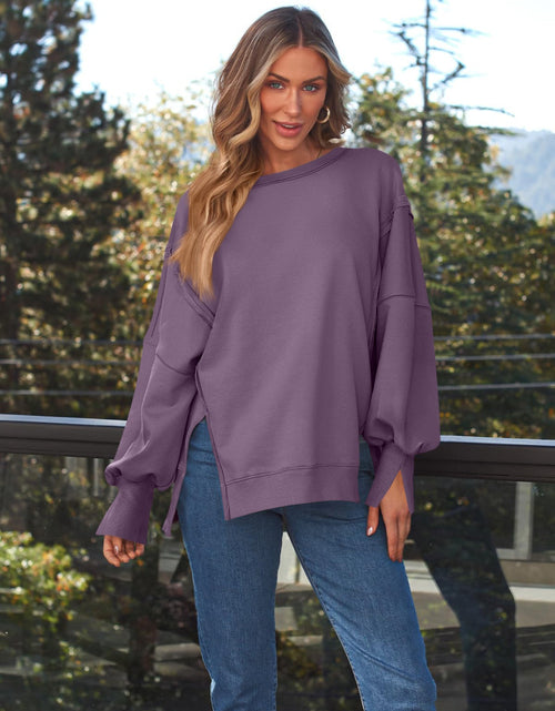 Load image into Gallery viewer, Slit Round Neck Long Sleeve Sweatshirt
