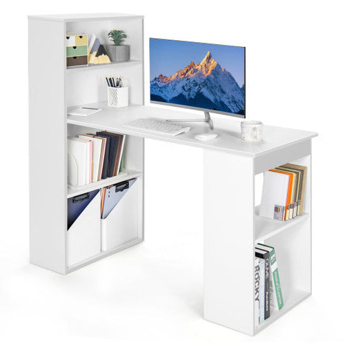Load image into Gallery viewer, Computer Desk Writing Workstation Office with 6-Tier Storage Shelves-White
