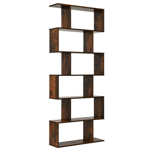Load image into Gallery viewer, 6 Tier S-Shaped Bookshelf Storage Display Bookcase Decor Z-Shelf -Coffee
