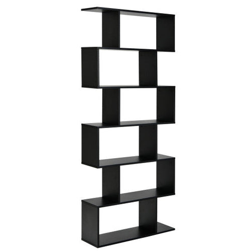 Load image into Gallery viewer, 6 Tier S-Shaped Bookshelf Storage Display Bookcase Decor Z-Shelf -Black
