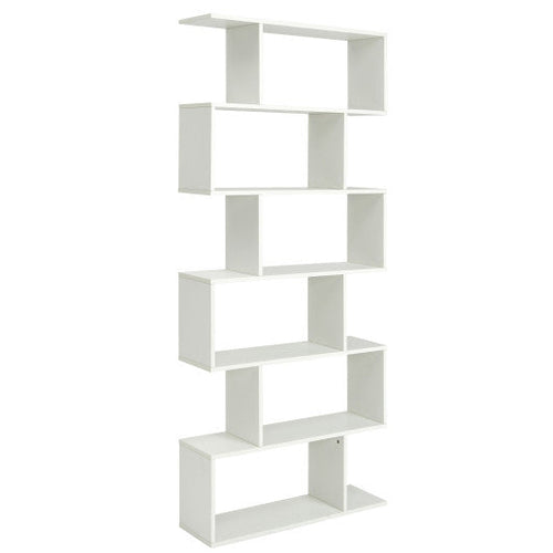 Load image into Gallery viewer, 6 Tier S-Shaped Bookshelf Storage Display Bookcase Decor Z-Shelf -White

