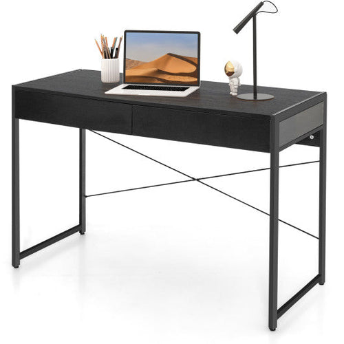 Load image into Gallery viewer, 2-Drawer Home Office Desk with Steel Frame-Black
