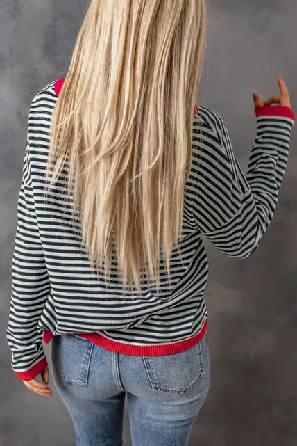 Load image into Gallery viewer, Striped Round Neck Drop Shoulder T-Shirt
