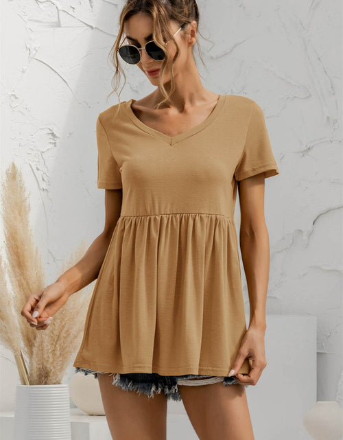 Load image into Gallery viewer, V-Neck Short Sleeve Babydoll Top
