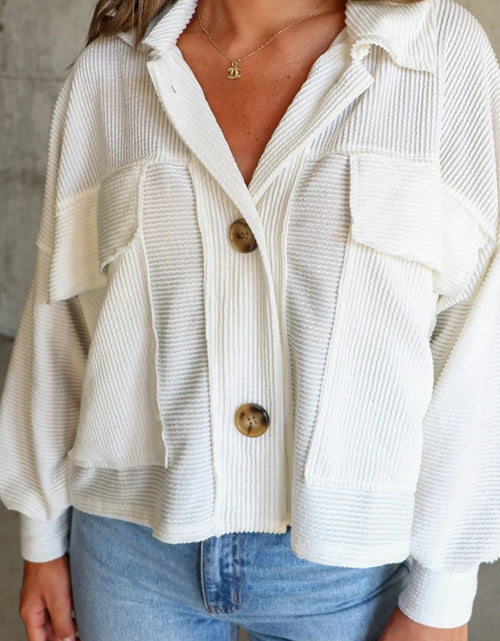 Load image into Gallery viewer, Ribbed Collared Neck Button Up Jacket
