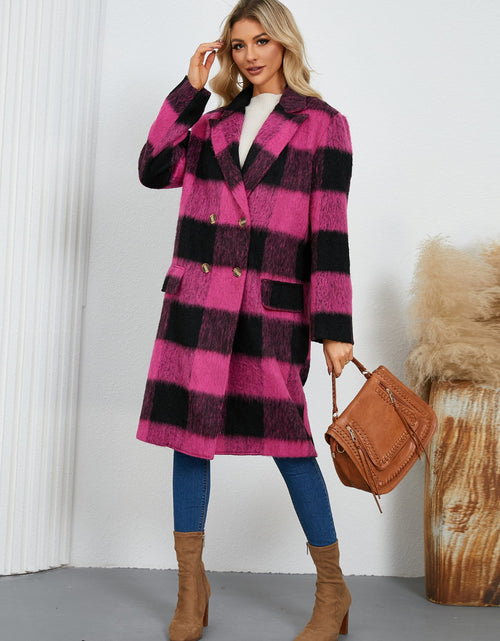 Load image into Gallery viewer, Plaid Double-Breasted Long Sleeve Coat
