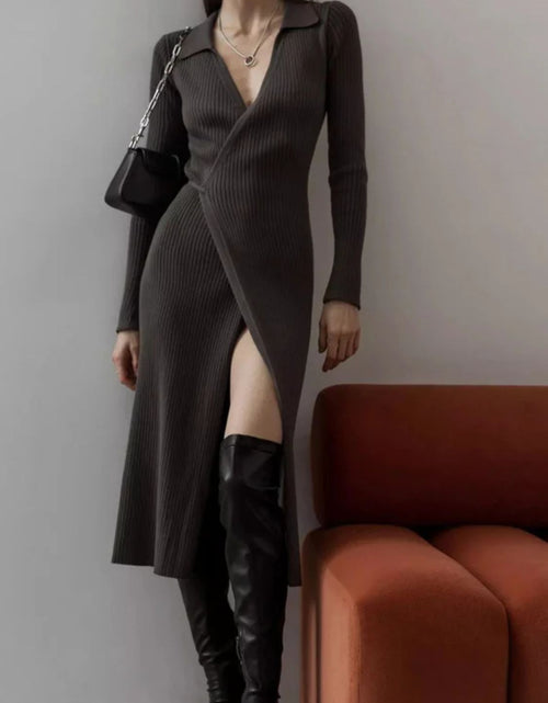 Load image into Gallery viewer, Tied Collared Neck Long Sleeve Sweater Dress
