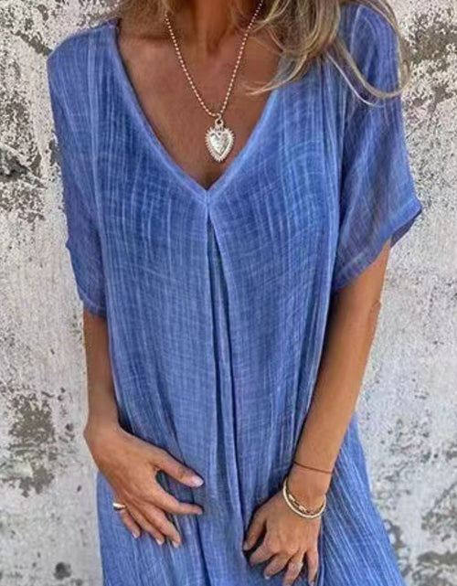 Load image into Gallery viewer, Full Size V-Neck Short Sleeve Midi Dress Plus Size
