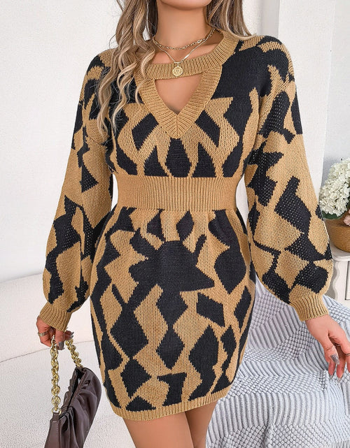 Load image into Gallery viewer, Contrast Round Neck Cutout Long Sleeve Mini Sweater Dress
