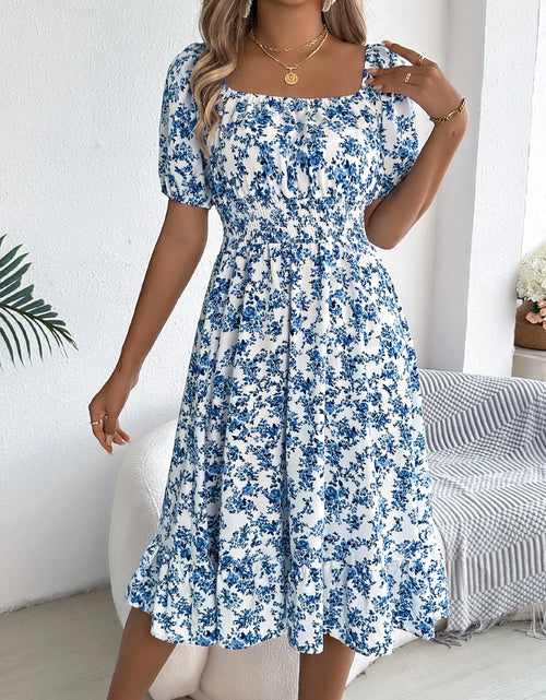 Load image into Gallery viewer, Ruffled Hem Floral Puff Sleeve Dress
