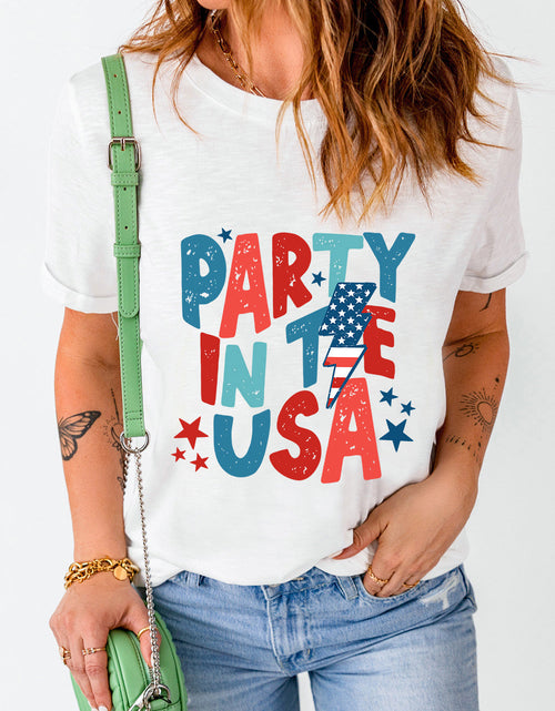 Load image into Gallery viewer, Letter Graphic Round Neck Short Sleeve T-Shirt
