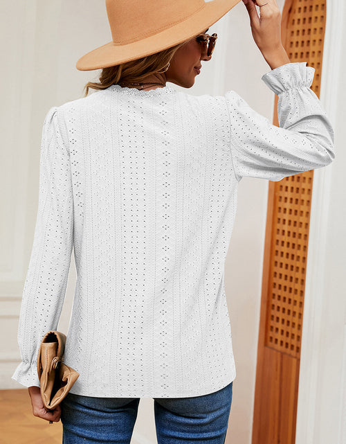 Load image into Gallery viewer, Eyelet V-Neck Flounce Sleeve T-Shirt
