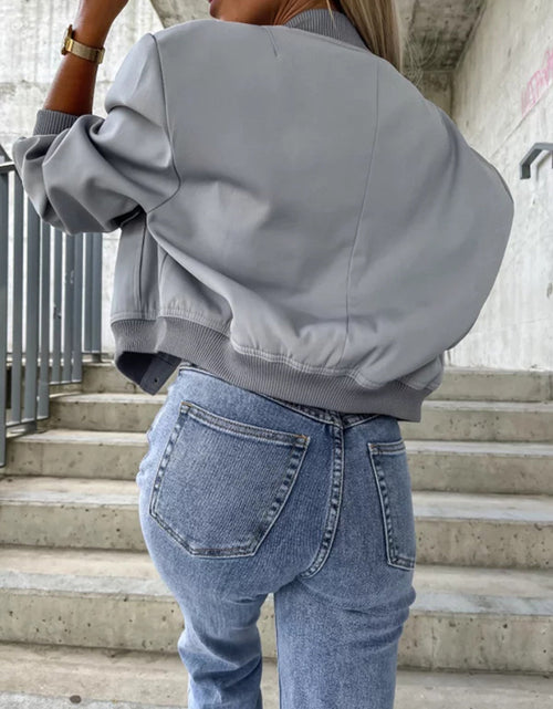 Load image into Gallery viewer, Baseball Collar Dropped Shoulder Jacket
