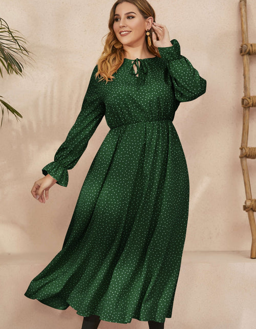 Load image into Gallery viewer, Honey Plus Size Ruffled Polka Dot Long Sleeve Midi Dress
