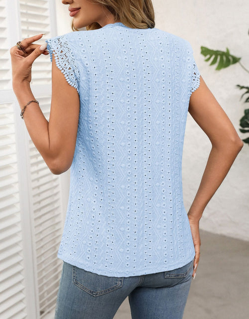 Load image into Gallery viewer, Lace Detail Round Neck Cap Sleeve Top
