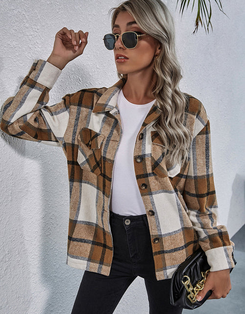 Load image into Gallery viewer, Plaid Button Down Collared Jacket
