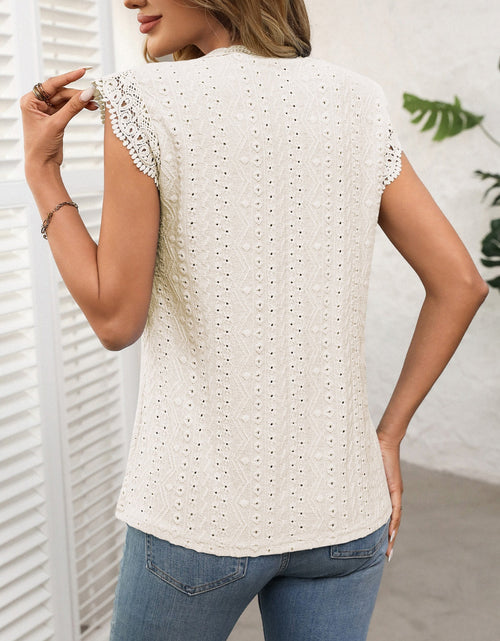 Load image into Gallery viewer, Lace Detail Round Neck Cap Sleeve Top
