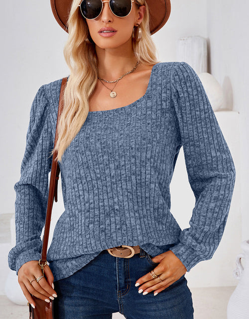 Load image into Gallery viewer, Ribbed Square Neck Long Sleeve T-Shirt
