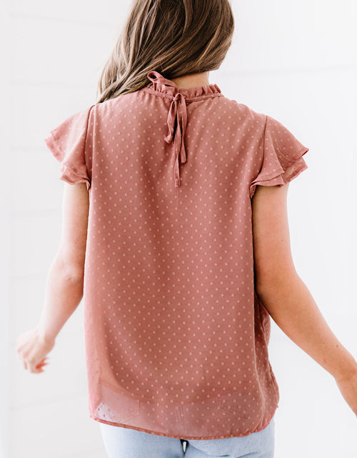 Load image into Gallery viewer, Polka Dot Smocked Flutter Sleeve Blouse

