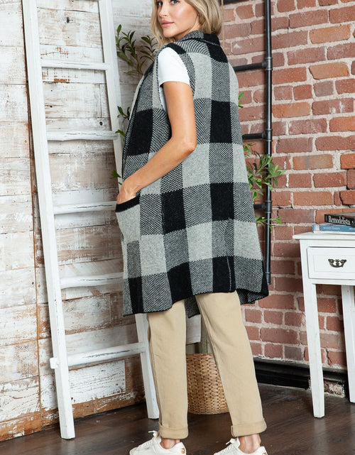 Load image into Gallery viewer, Plaid Lapel Collar Sleeveless Cardigan
