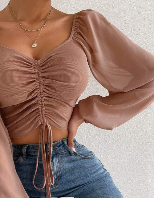 Load image into Gallery viewer, Drawstring Sweetheart Neck Cropped Top
