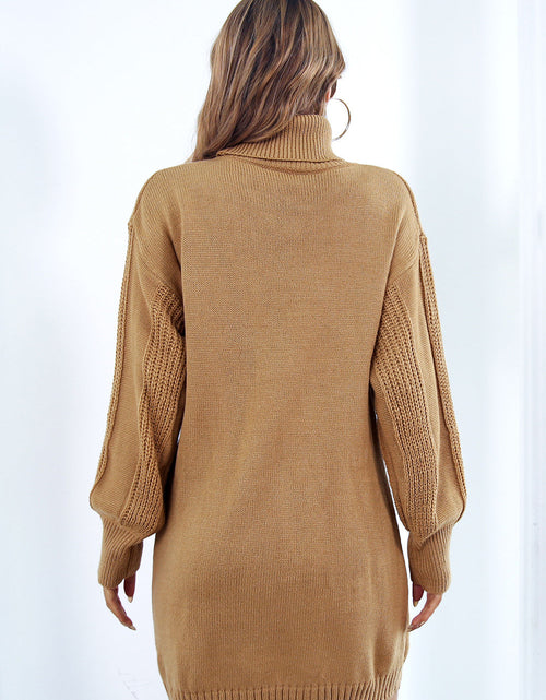 Load image into Gallery viewer, Openwork Turtleneck Long Sleeve Sweater Dress
