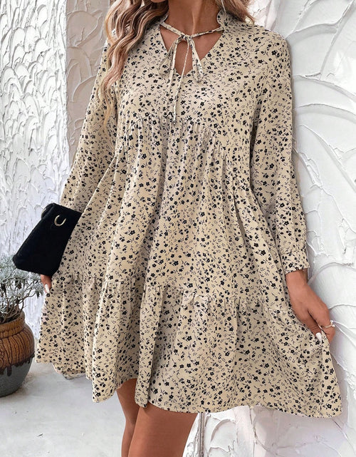 Load image into Gallery viewer, Tied Printed Long Sleeve Mini Dress
