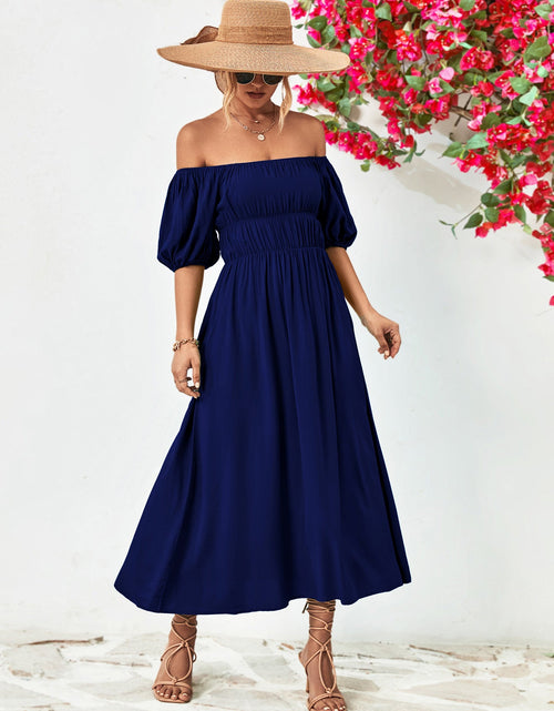 Load image into Gallery viewer, Off-Shoulder Balloon Sleeve Midi Dress
