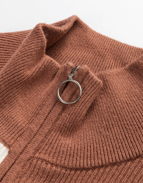 Load image into Gallery viewer, Striped Quarter Zip Cap Sleeve Sweater Dress
