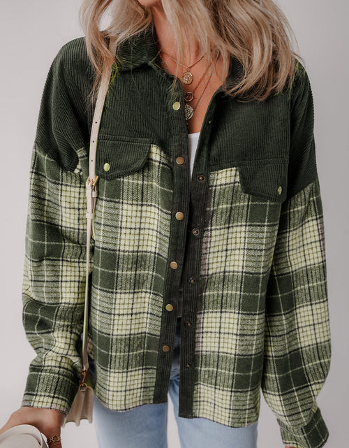 Load image into Gallery viewer, Snap Down Collared Neck Plaid Shacket
