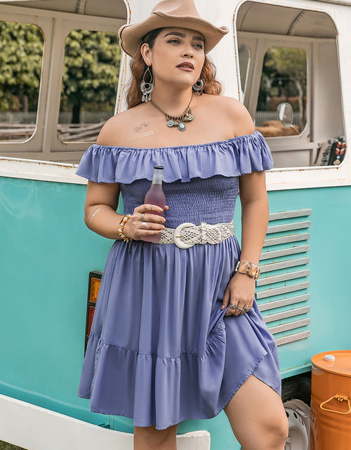 Load image into Gallery viewer, Plus Size Ruffled Smocked Off-Shoulder Mini Dress
