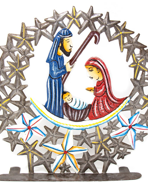 Load image into Gallery viewer, Tabletop Nativity Encased in Stars, Haitian Metal Drum Art by Global Crafts Wholesale

