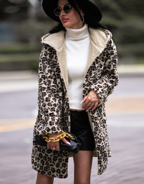 Load image into Gallery viewer, Shiny Leopard Hooded Coat with Pockets
